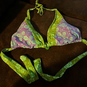 Green blue & purple swim suit top Sz L